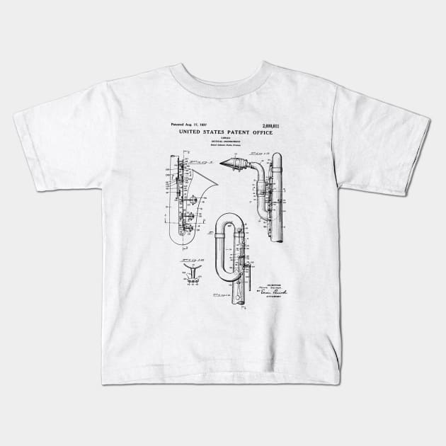 Saxophone Patent Black Kids T-Shirt by Luve